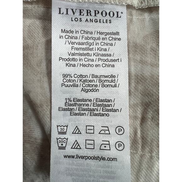 LIVERPOOL TOP WOMENS XSMALL FLUTTER SLEEVE WOVEN GAUZE BLOUSE TAN WHITE NEW - Picture 10 of 11